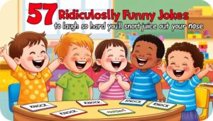 Read more about the article Silly Knock Knock Jokes For Kids One Liners: 57 Ridiculously Funny Jokes to Laugh So Hard You’ll Snort Juice Out Your Nose